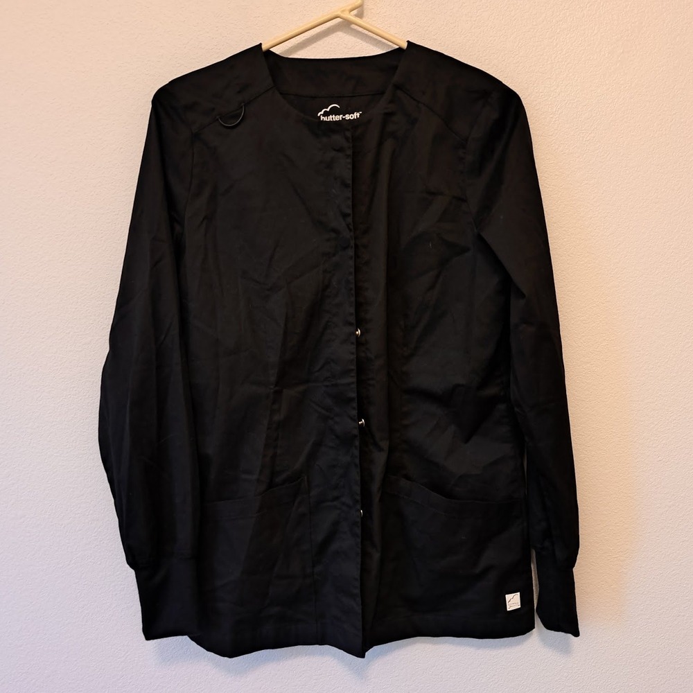 Butter-Soft Stretch Women Black Snap Front Scrub Jacket BSS582 Small